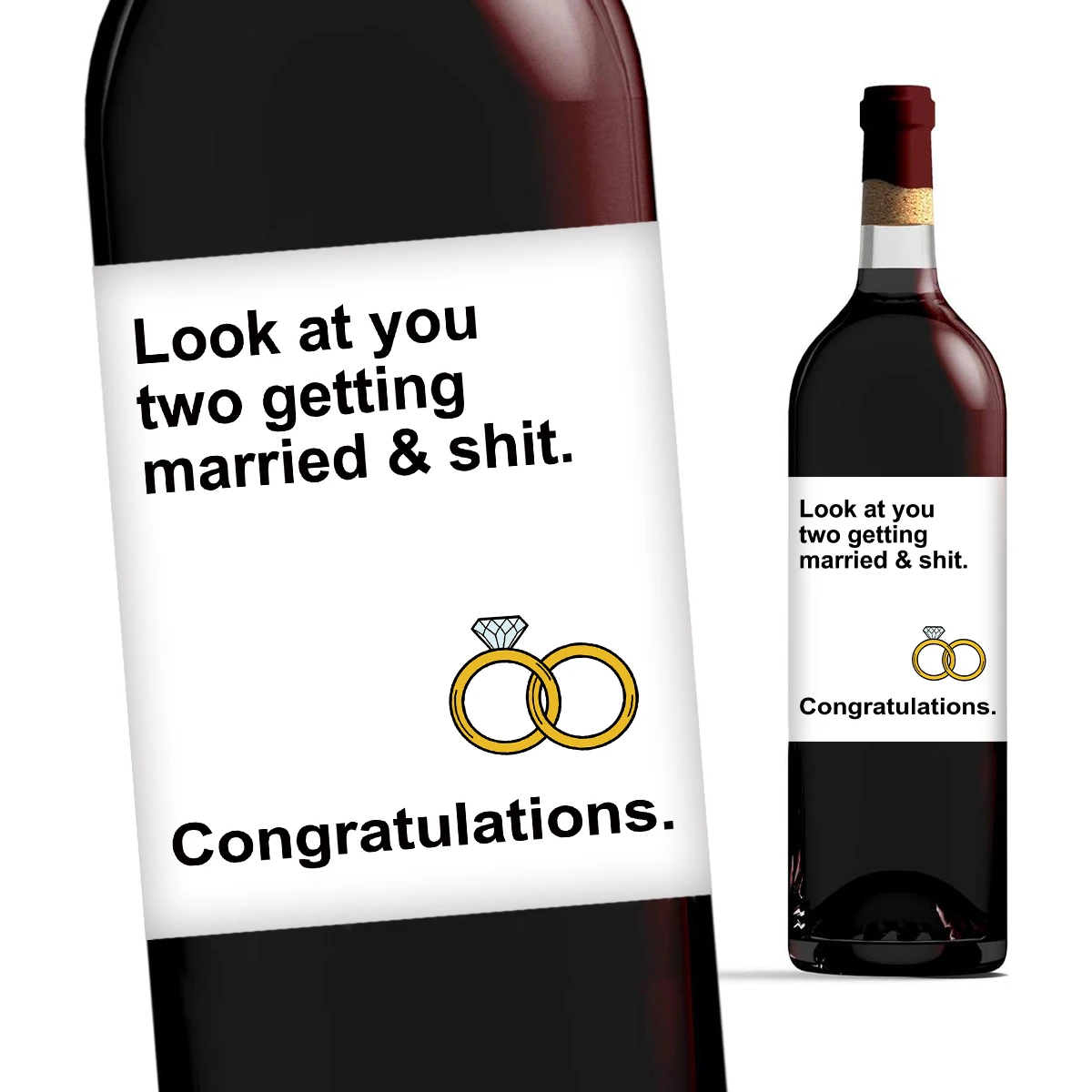 4pcs Funny Marriage Congratulations Wine Bottle Labels for Newly-wed Couple, Engagment Congrats Wine Bottle Stickers for Bridge