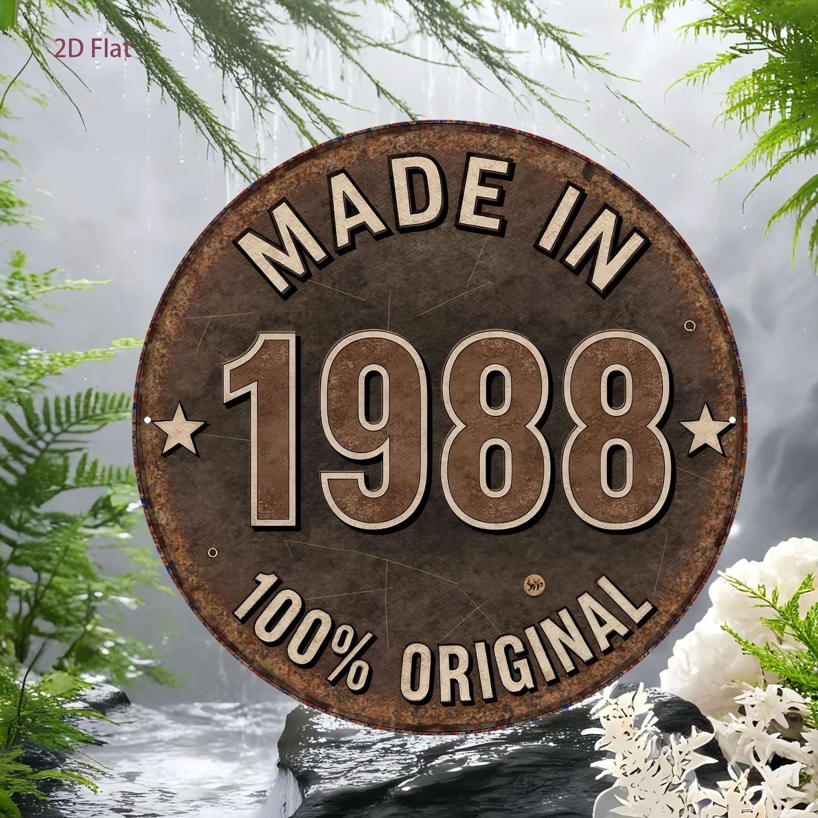 2D Flat, 2D Flat 1pc Sign, Vintage Round Plaque 1988 Made In, Nostalgic Style Decorative Plaque, Core Original Design, Suitable