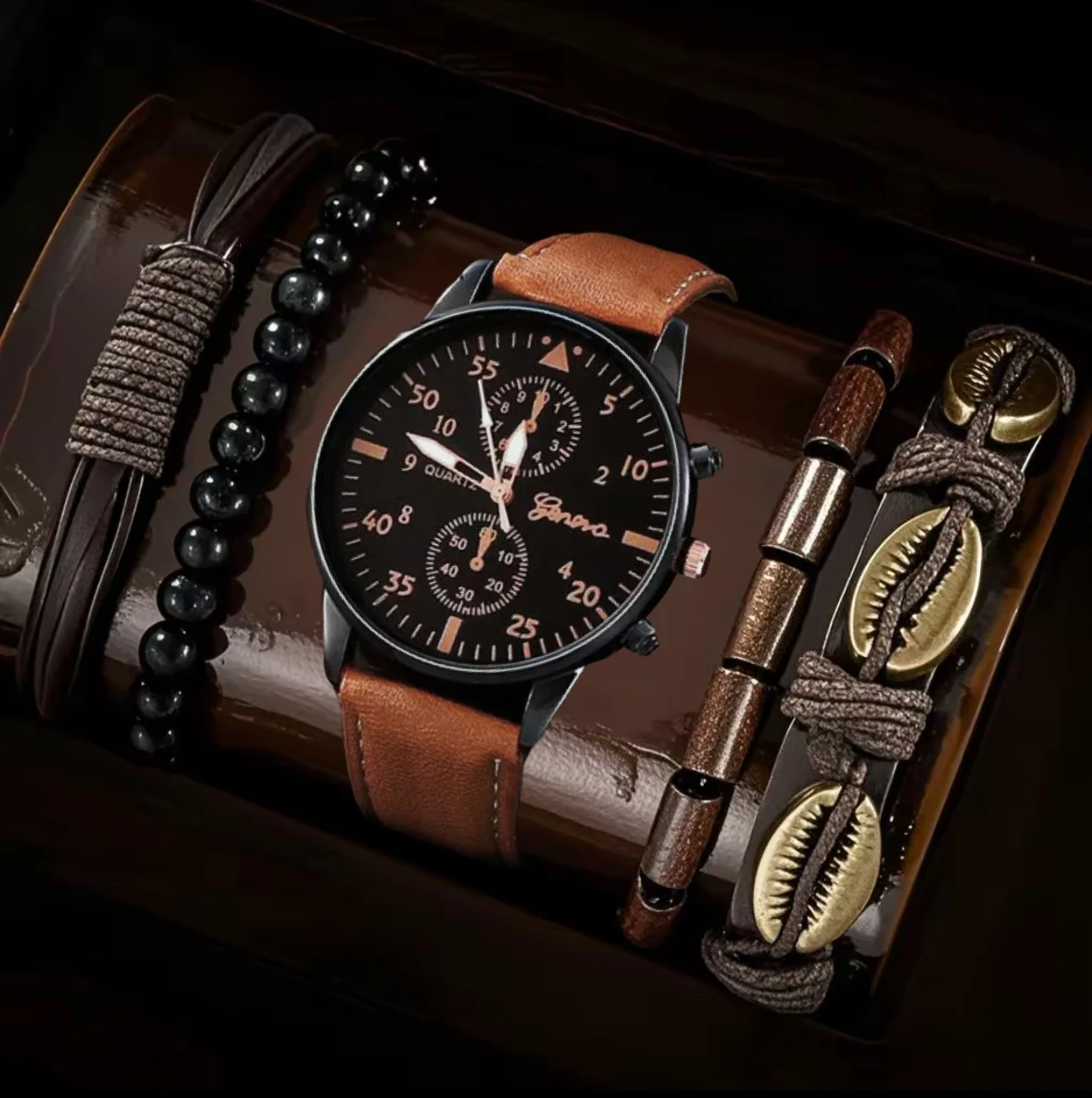 Trendy 5-Piece Quartz Watch & Accessory Bundle | Perfect Gift for Daily Wear