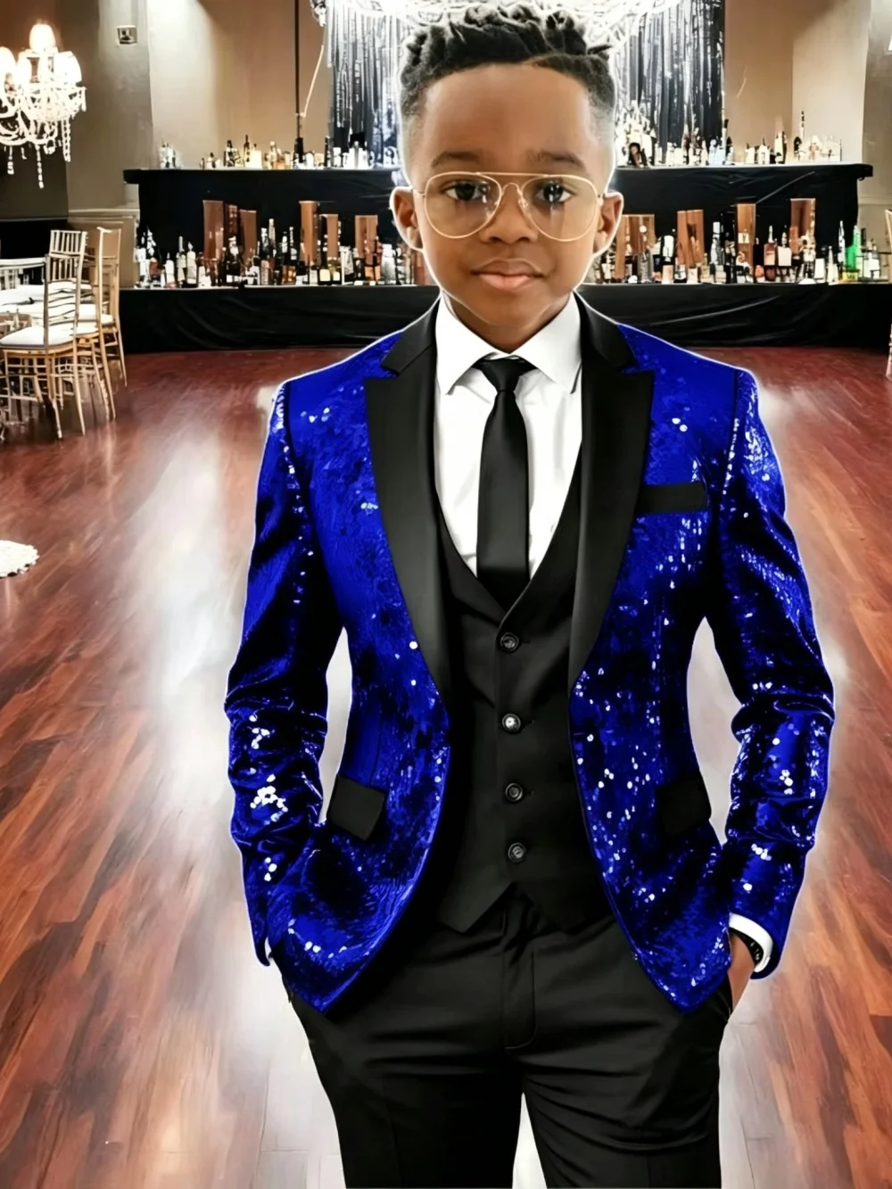 Txjojn New Boys Sequined Homecoming Suit Set 3 Pieces Party Wear Notched Lapel Handsome Kids Tuxedo For Birthday Plus Size