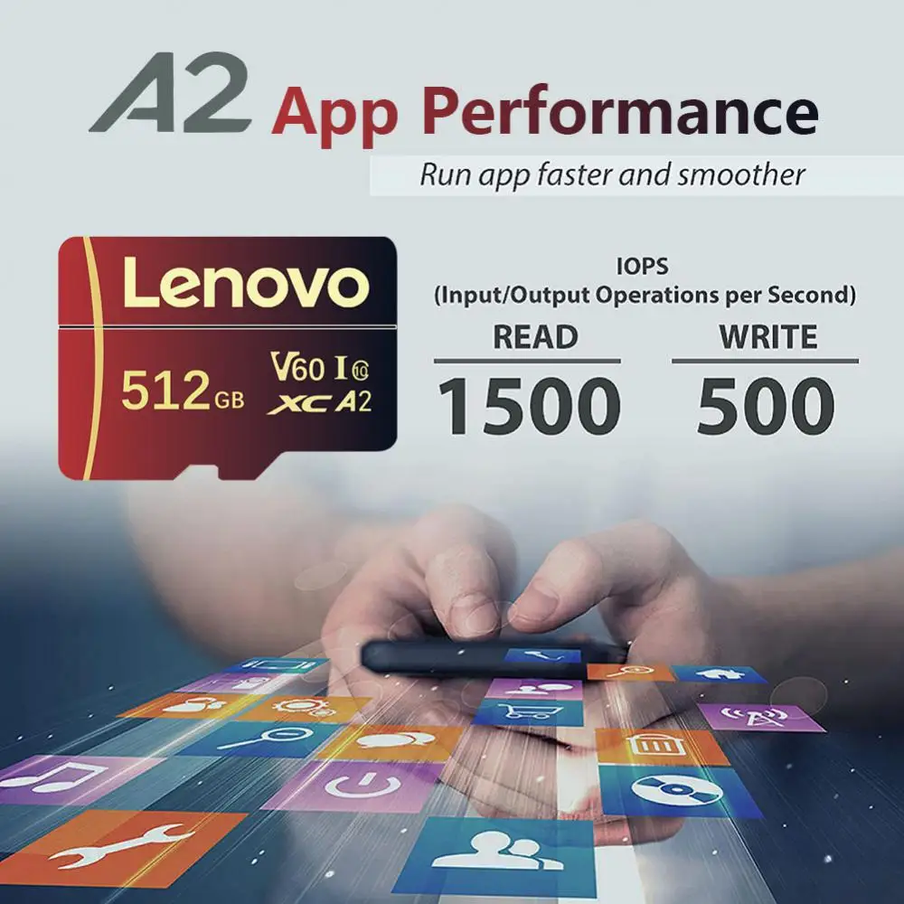 Lenovo การ์ดหน่วยความจำ512GB 128GB 2TB 1TB V30 U3 4K Full HD Micro TF Mini SD Card TF Flash Card หน่วยความจำ TF สำหรับโทรศัพท์/กล้อง/MP3/MP4