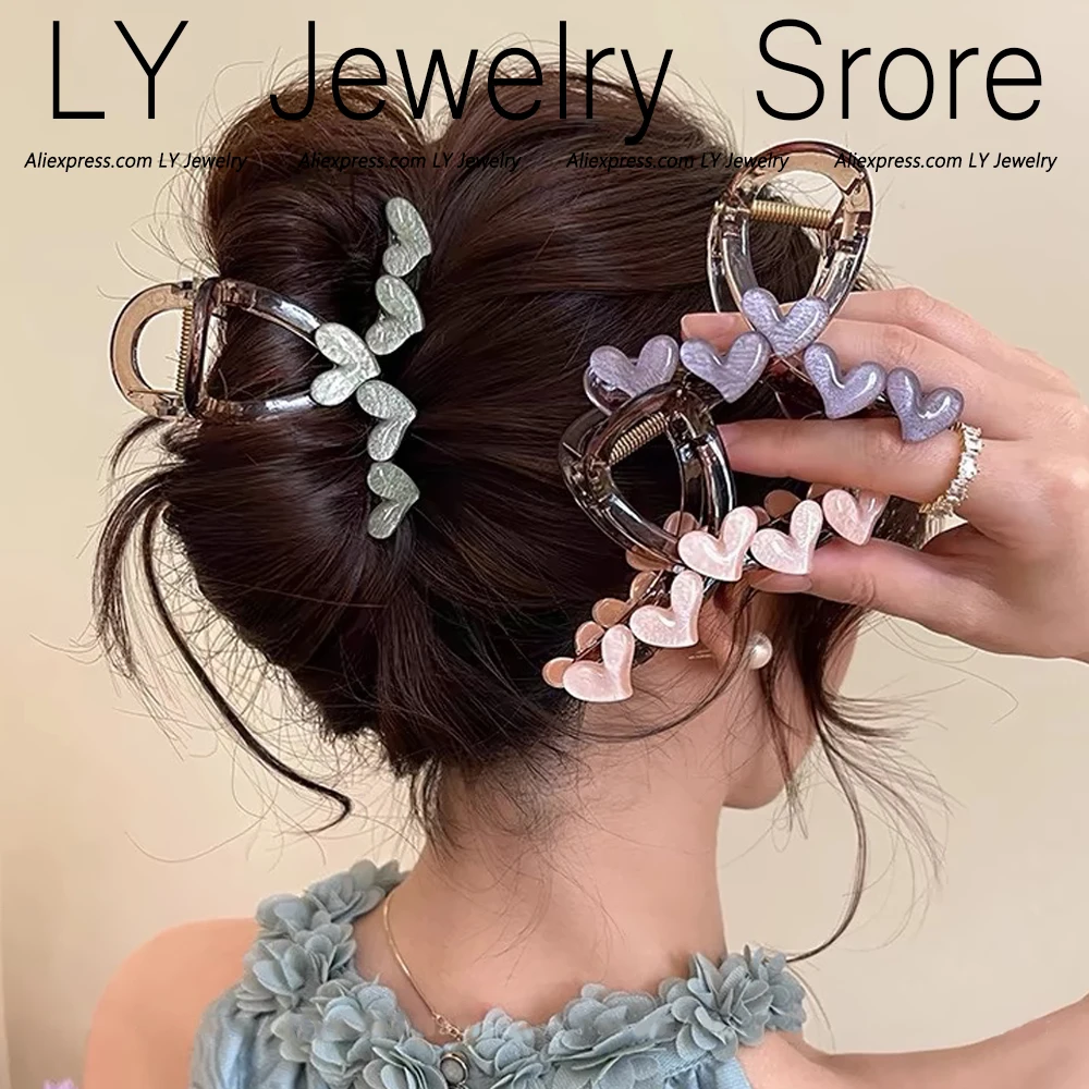 

Сладкое полупрозрачное сердце с когтями акулы для женщин и девочек, нескользящая прочная акриловая ручка для густых тонких волос, летний модный головной убор