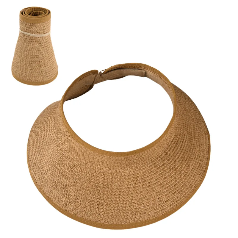 Women Wide Brim Straw Sun Hat Ponytail Design Foldable Summer Outdoor Beach Travel Shade Cap