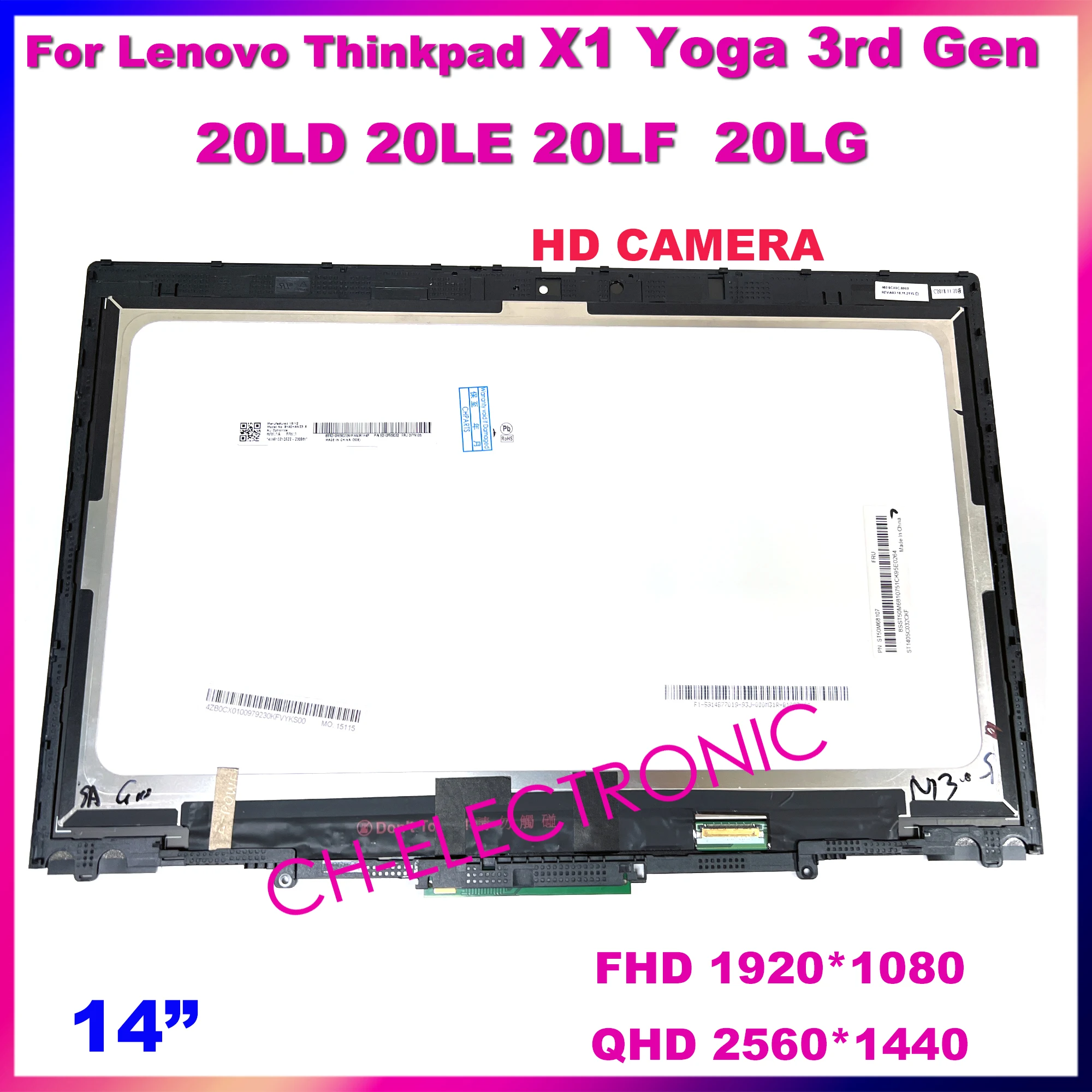 

14" LP140QH2 SPA2 LCD Screen Assembly Touch Display For Lenovo thinkpad x1 Yoga 3rd Gen 01YT246 01YT245 01AY927 Replacement