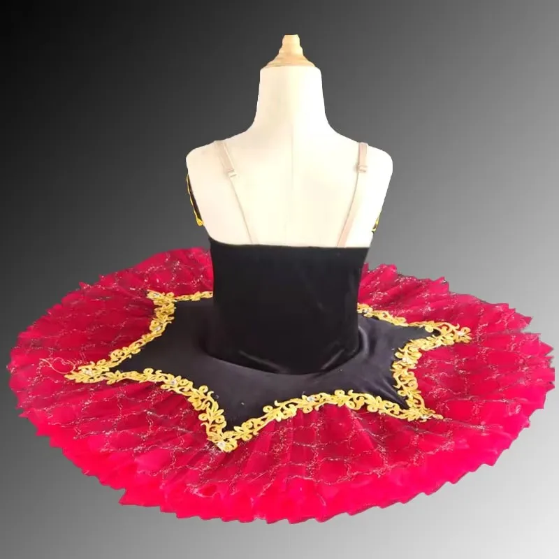 Rot-schwarzes Schwanensee-Ballett-Tutu für Kinder und Erwachsene, professionelle Ballerina-Tanzkostüme im Pfannkuchenstil für Mädchen und Frauen