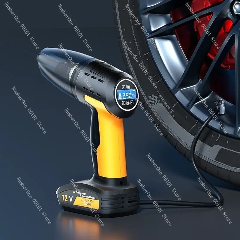 Portable 2 In 1 Car Air Compressor Vacuum Cleaner, High Power Cordless Tire Inflator Pump, Multifunction Auto Tyre Pump Digital