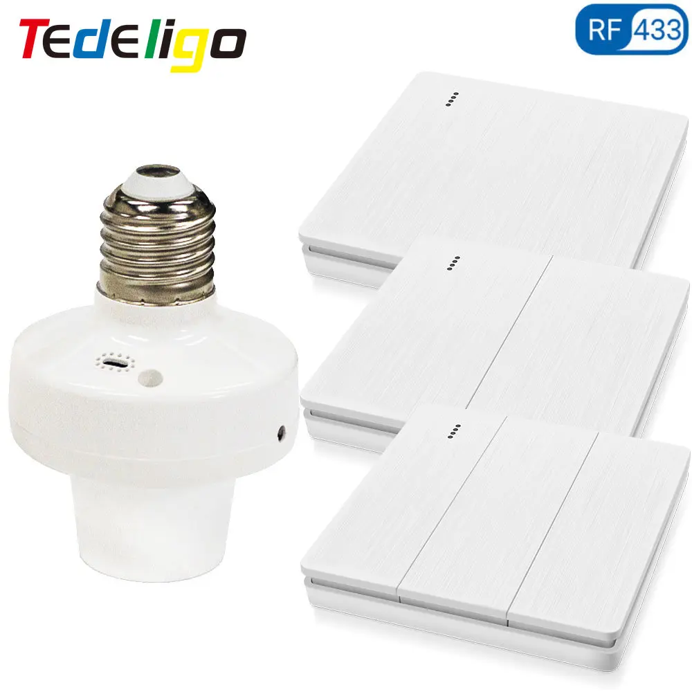 RF433MHz Wireless Lamp Holder Switch E27 Socket Base Light Remote Controler,1/2/3 Gang Wall Switch,110V 220V 500W for Bulb ONOFF