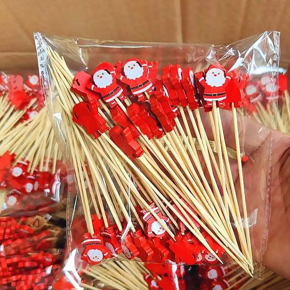 Fruit Stick Disposable Toothpicks  Food Dessert  Christmas Fruit Sign Mini Cute Salad Food Cutlery Dinnerware Kitchen Gadgets