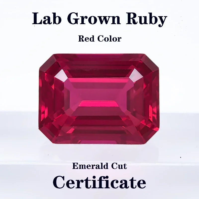 

Laboratory Ruby Red Color Emerald Cut Charms Gemstone Jewelry DIY Ring Necklace Earrings Main Materials with Certificate