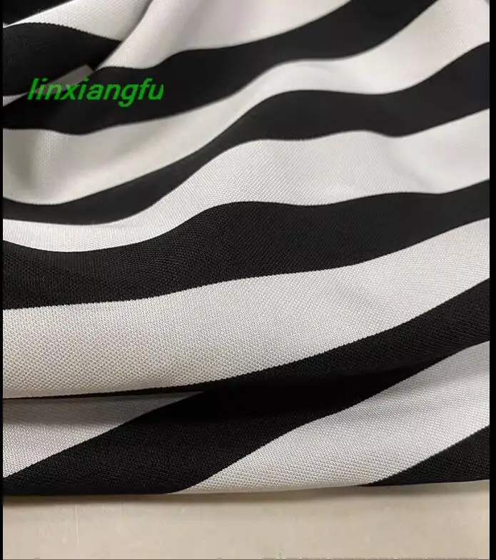 High grade summer black and white vertical stripe fabric, linen cotton fabric, soft and draped stylish clothing fabric.