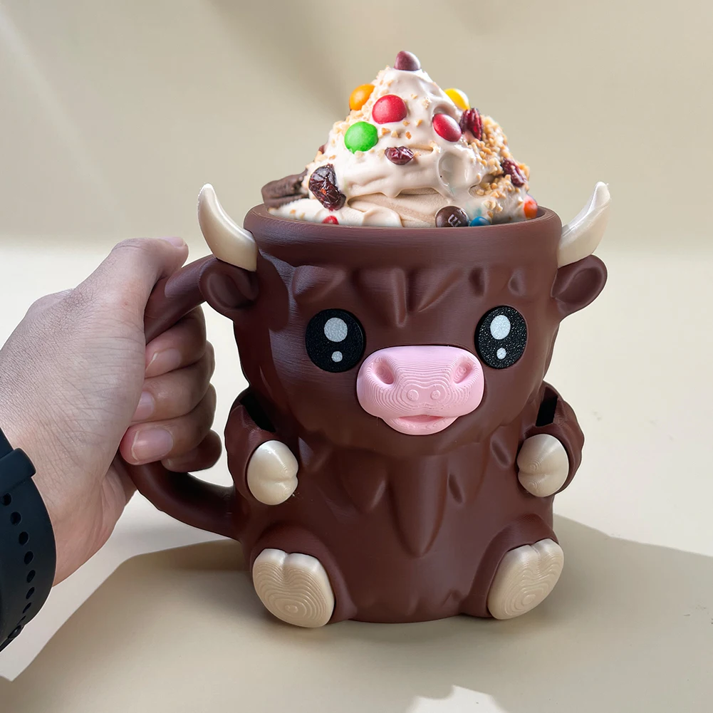 Highland vaca gelo pint titular reutilizável 3d impresso sorvete pint recipientes com lanche gaveta & alça highland vaca amantes presentes