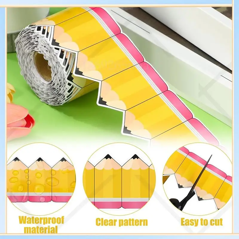 -SPOR Pencil Classroom Bulletin Border Roll Bulletin Board Decor Back To School Borders Trims Pencil Paper Die Cut Cutouts