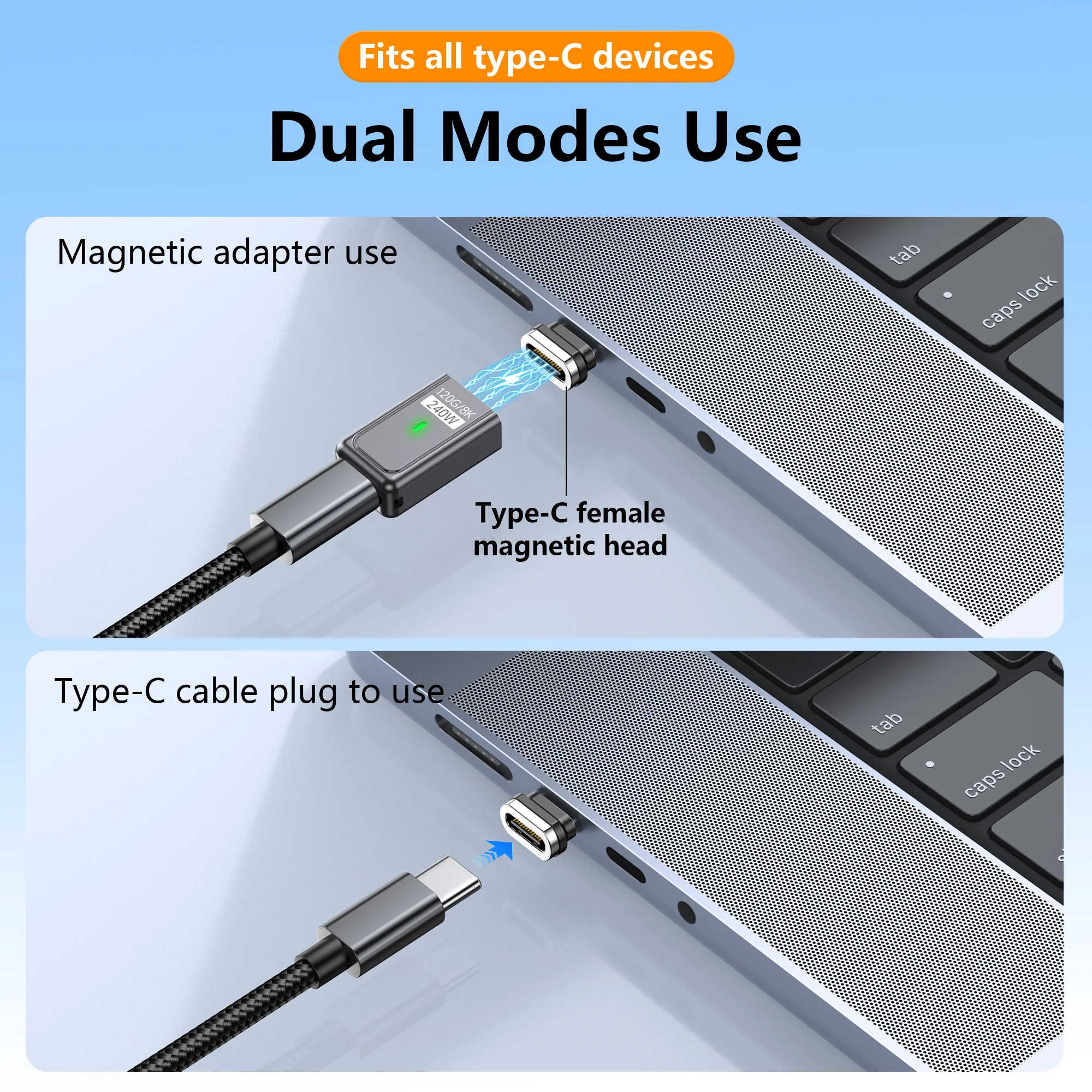 Magnetic USB‑C Adapter No‑wear Port 240W Fast Charging 120Gbps Data Sync 8K Video Magnetic Type‑C Connector for Phone Laptop