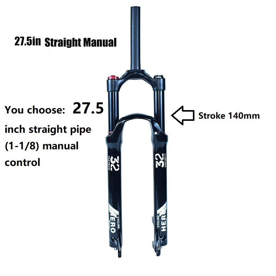 Mountain bike air suspension 140mm travel magnesium alloy black glossy fork 26 27.5 29 inch straight tapered tube shock absorber