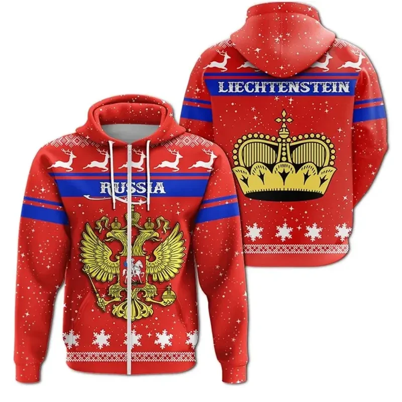 Russia Flag Map 3D Print Zip Up Hoodies For Men Clothes Russian National Emblem Eagle Hoody Casual Pullovers Y2K Tracksuit Tops