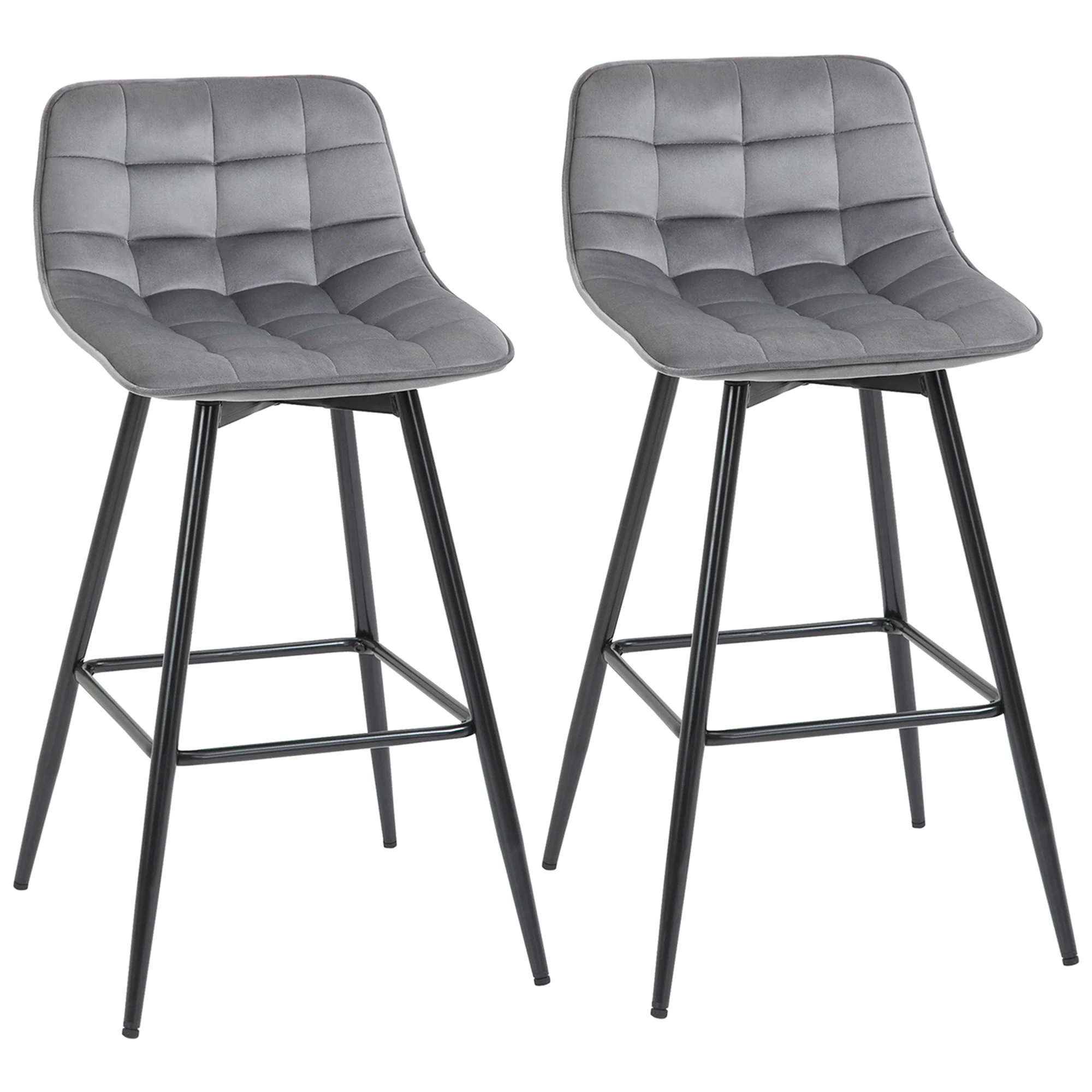 HOMCOM Set of 2 High Stools Kitchen Backrest Loading 120 kg Gray