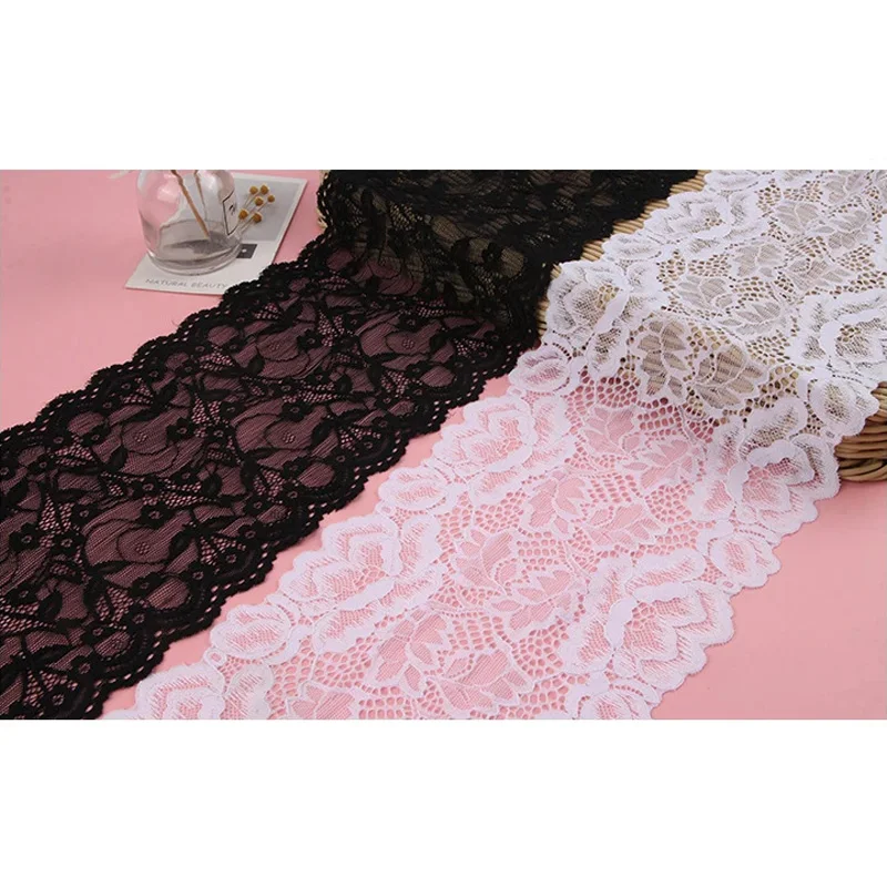 FZdiy Elastic White Black Lace Fabric Webbing Decoration Love Gift Packing Ribbon DIY Sewing Craft Supplies Wedding Decor