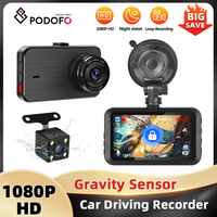 Podofo 3 ''IPS Screen Car DVR G-Sensor Dual-Len Drive Recorder Parking Monitoring Emergency Recording 150 ° Wide-angle Waterproof