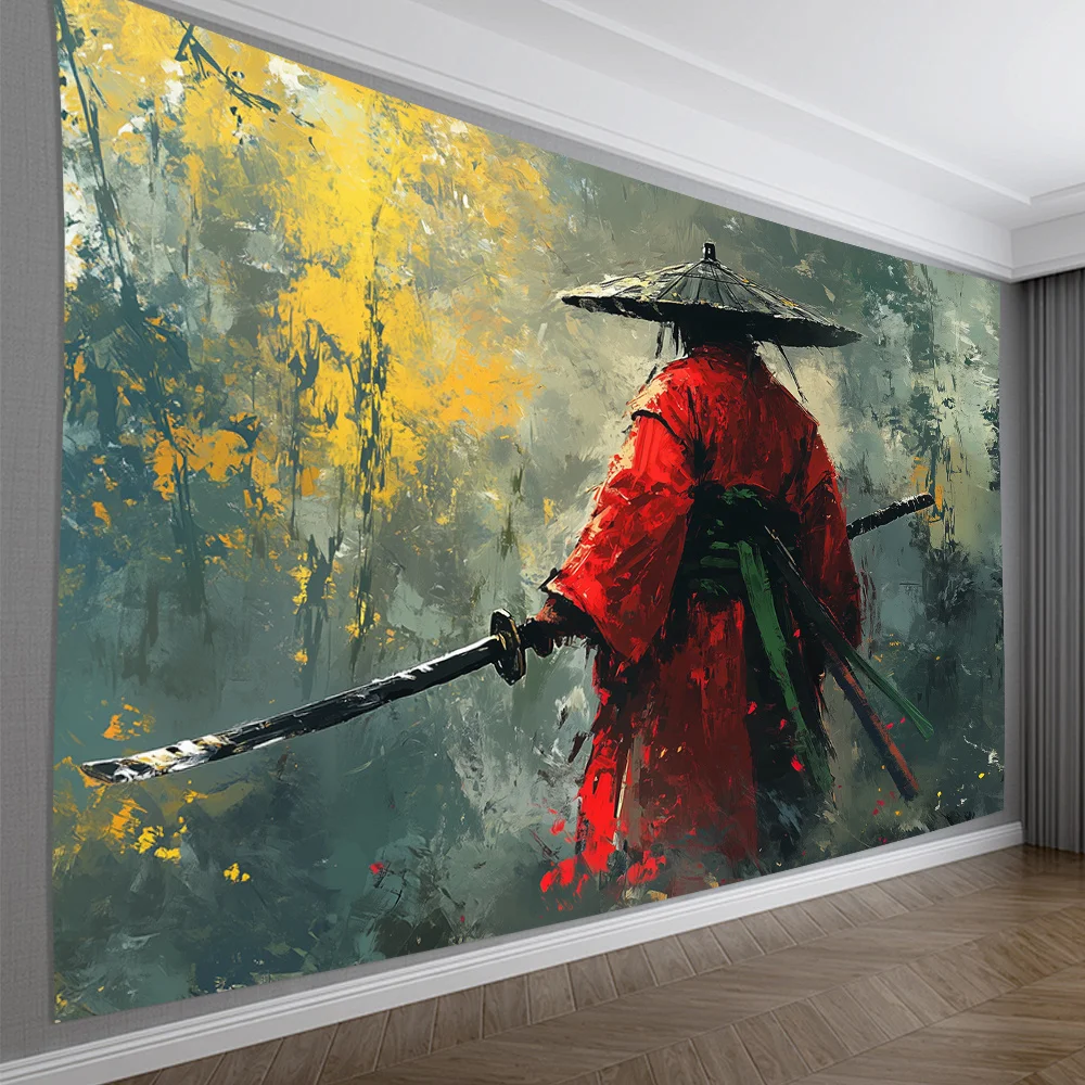 1pc red samurai warrior tapestry, 3D wall hanging retro style living room bedroom office, perfect gift for party decoration