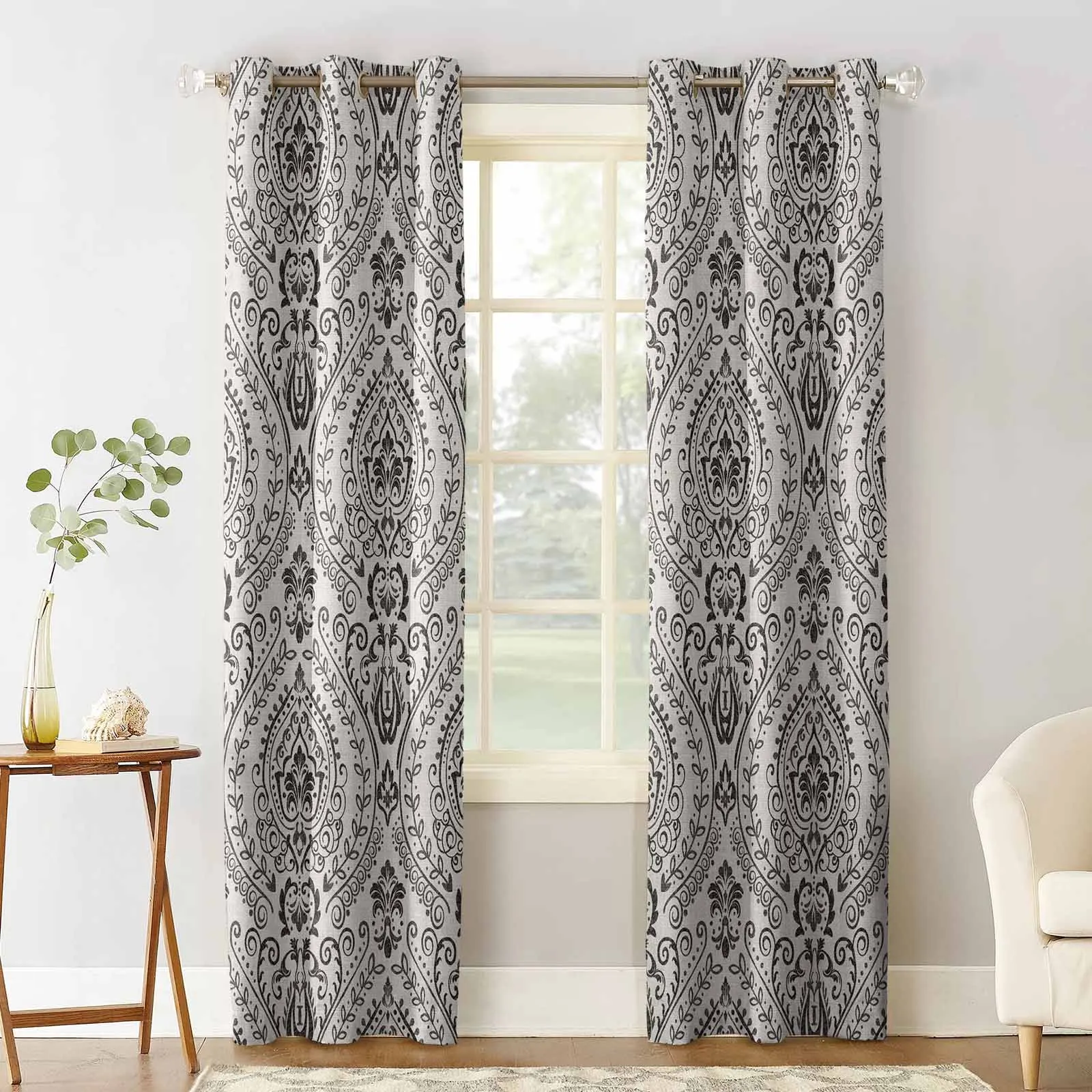 Baroque Textured Leaves Curtains For Windows Drapes Modern Printing Curtain For Living Room Bedroom