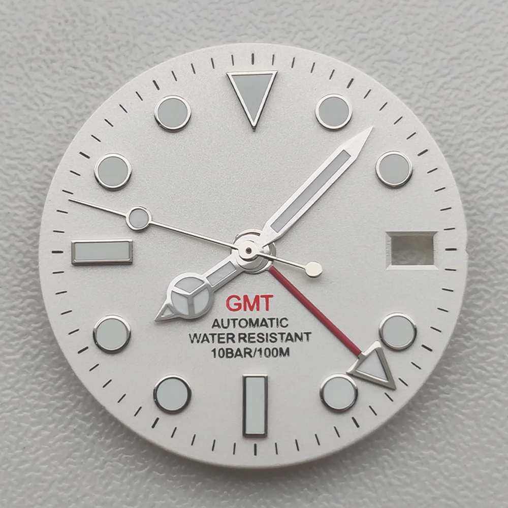 Men'sWatch NH34 watch GMT Dial GMT Hands Four Hands Green Luminous Watch Dial Face for Automatic Movement Replacement Watch Part