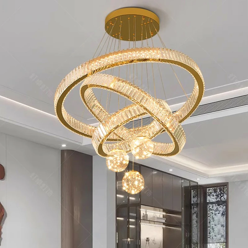 Plafonnier LED suspendu en cristal au design moderne, éclairage d'intérieur, luminaire décoratif de plafond, idéal pour un salon ou des escaliers