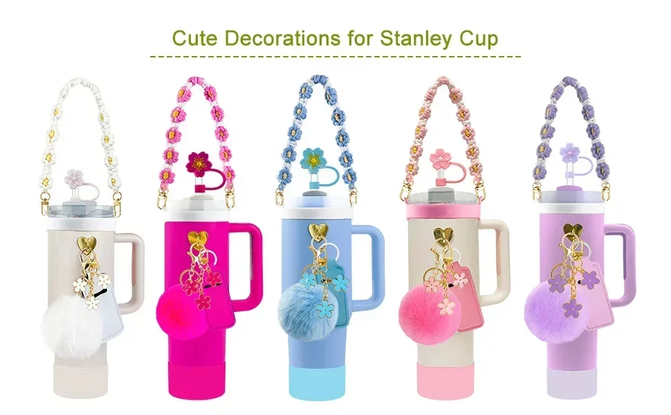 12PCS Accessories for Stanley Cup 30oz 40oz Tumbler Water Bottle Handle Strap Straw Toppers Keychain Charms Silicone Cup Boot