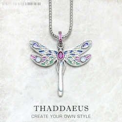 Colorful Dragonfly Pendant Link Chain Necklace Summer Brand New Fine Jewelry Europe 925 Sterling Silver Gift For Women