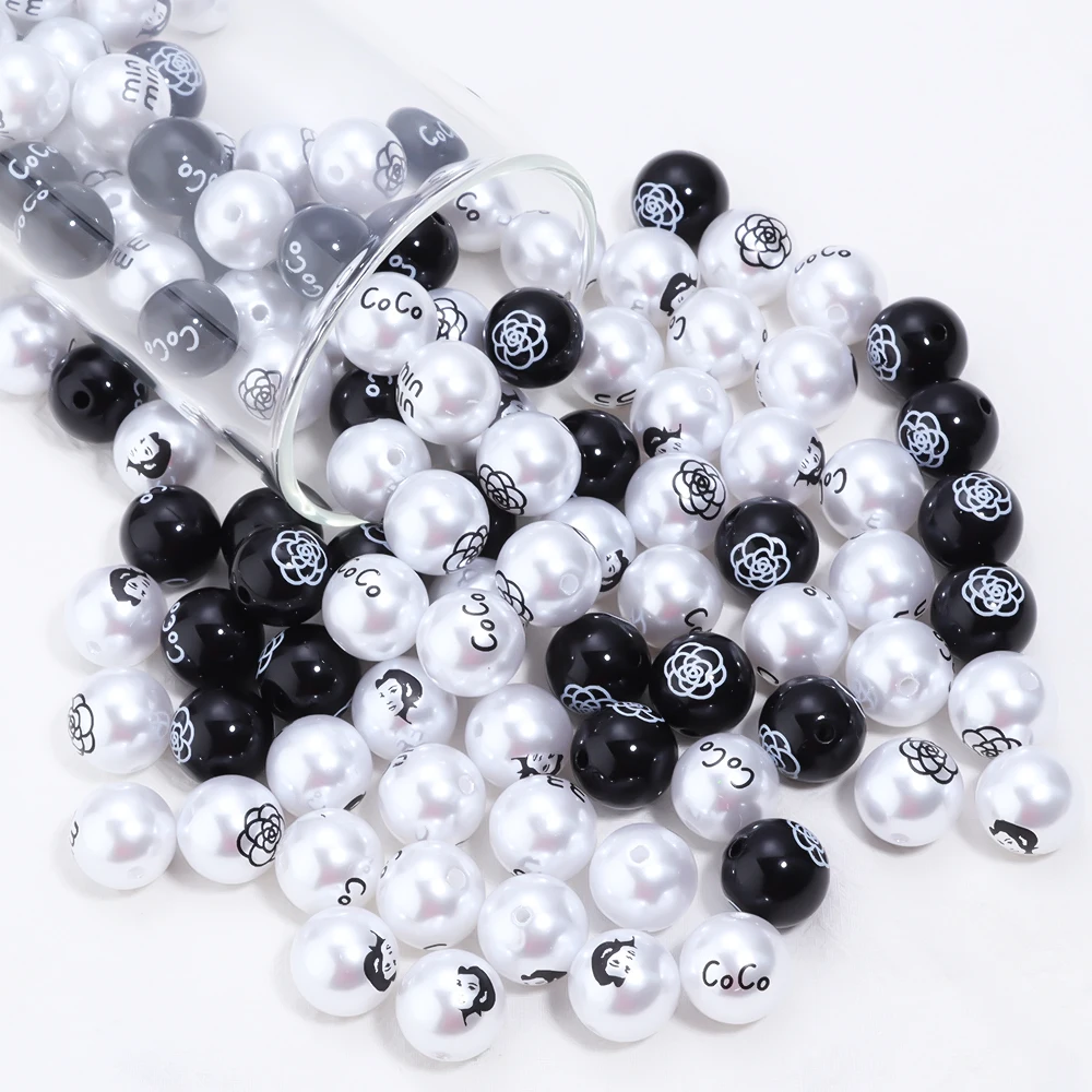 10Pcs Printed Acrylic Beads Pearl Imitation Color Loose Spacer Bead for DIY Bracelets Earrings Jewelry Making Accessories