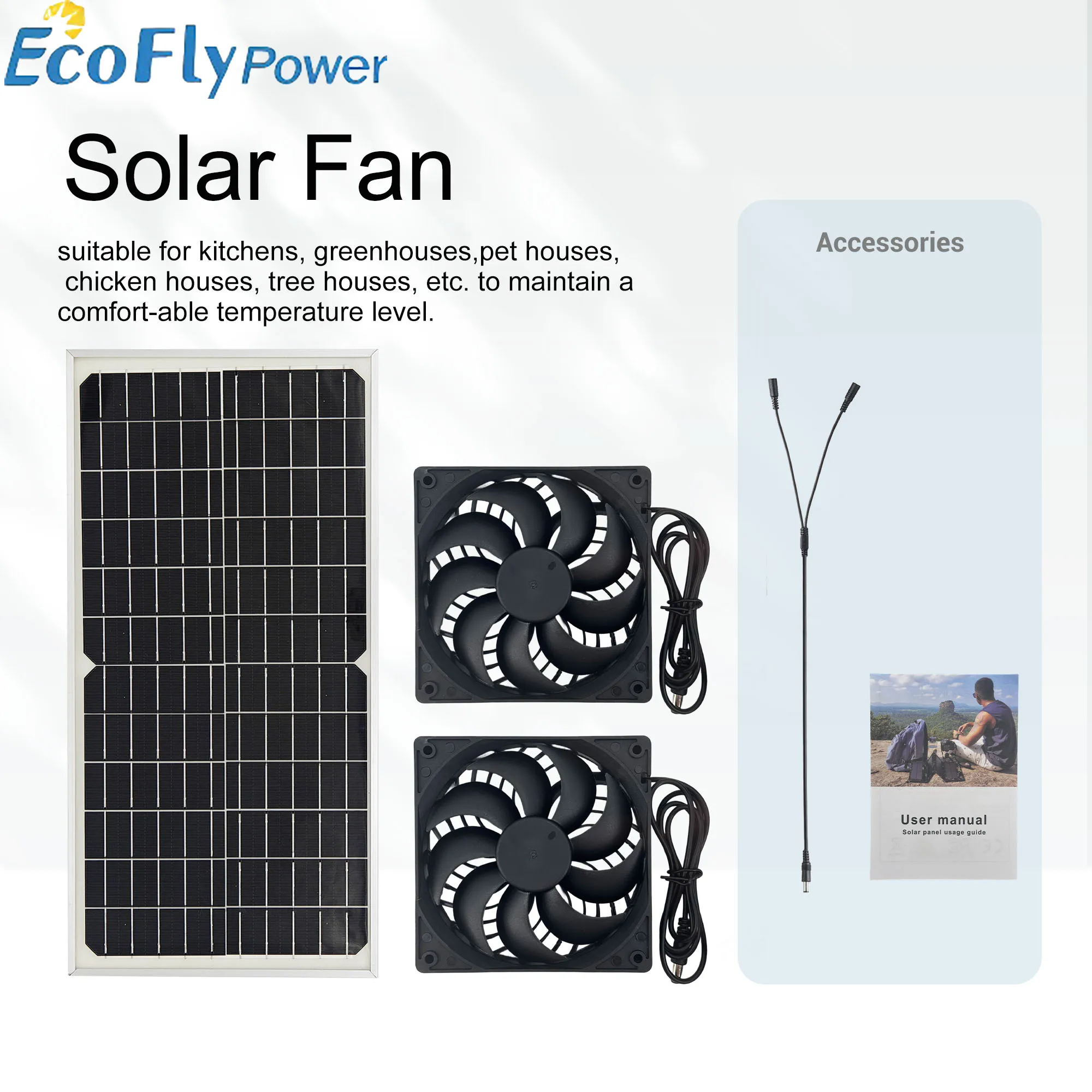 

﻿ 6V16W Solar Powered Fan Exhaust Fan Waterproof Dual Exhaust Fan Air Extractor For Camping Greenhouse Kitchen Animal House