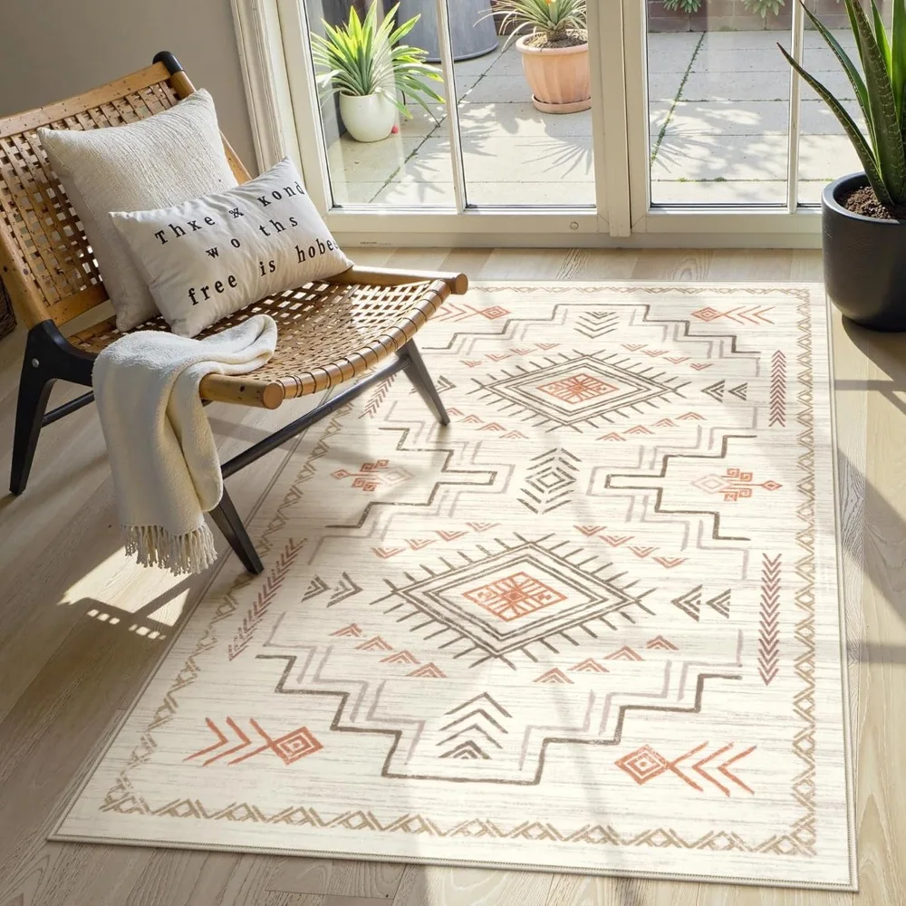 

Моющийся коврик 3x5 в западном стиле, нескользящий небольшой коврик для прихожей, бежевый ацтекский племенный узор, подходит для комнат мальчиков и Li