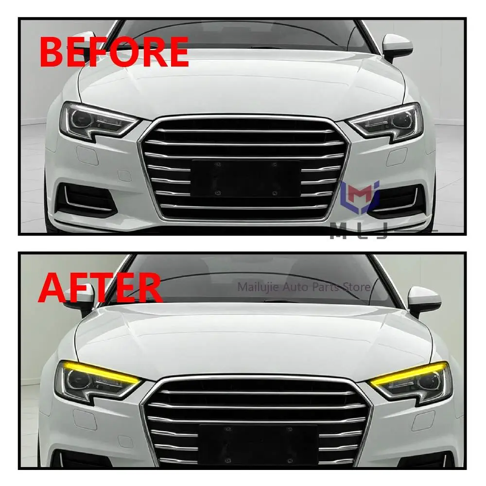 For Audi A3 2017-2020 Yellow LED Angel Eye DRL Chip Acrylic Light Guide Strip Headlight Daytime Running Light Car Accessories - view 2
