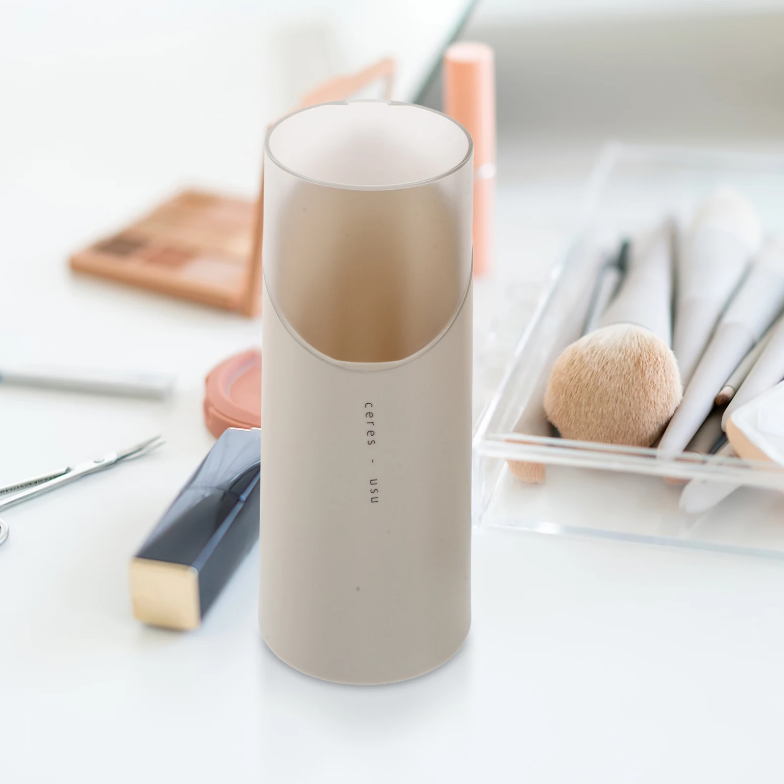 Organisateur de pinceaux, porte-brosse de maquillage avec couvercle, mallette de rangement de maquillage, vanité, conteneur de comptoir de salle de bains