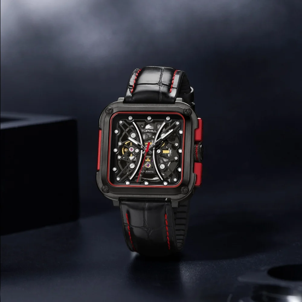 TOPHILL Skeleton Man Watch Automatic Mechanical 42mm 28D0 Hollow Dial Design Sapphire Super Luminous Urban Sports TUT002G view 3