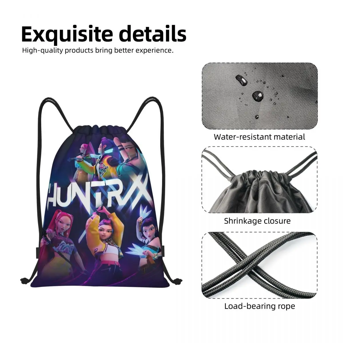 맞춤형 Kpop 헌터 데몬즈 드로스트링 백팩 여성 남성 체육관 스포츠 백팩 휴대용 헌트릭스 쇼핑백
