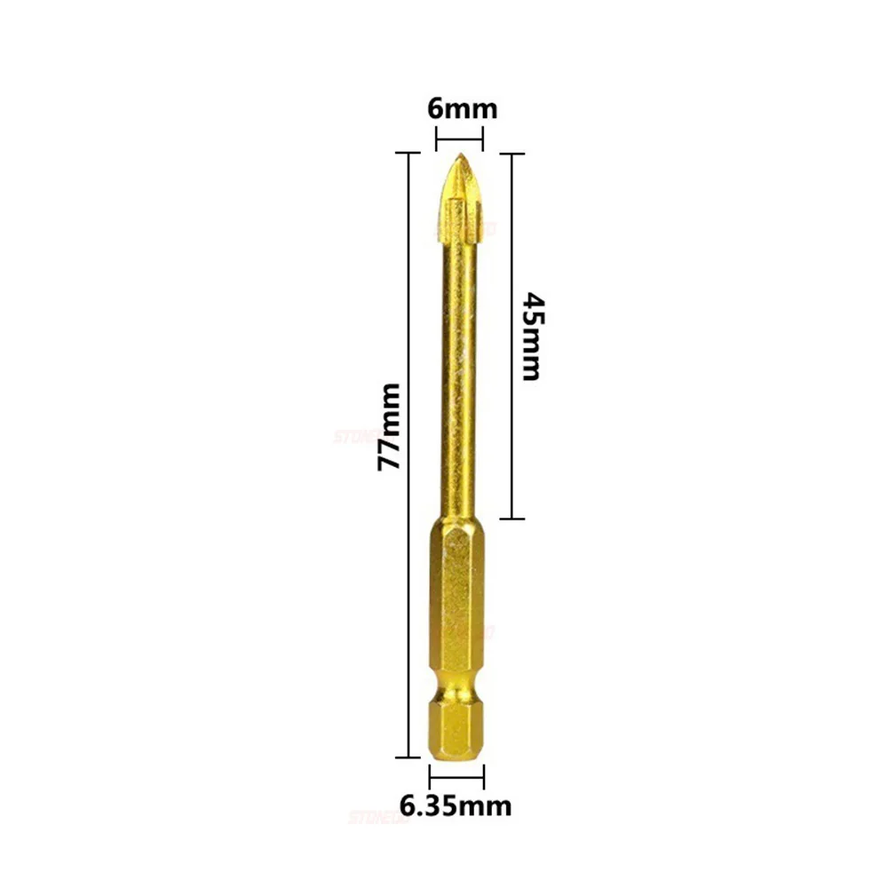 STONEGO Glass Drill Bit Set, Cross Spear Head, 6/8/10/12mm Diameter, for Ceramic Tile, Glass, Marble, with Hex Shank