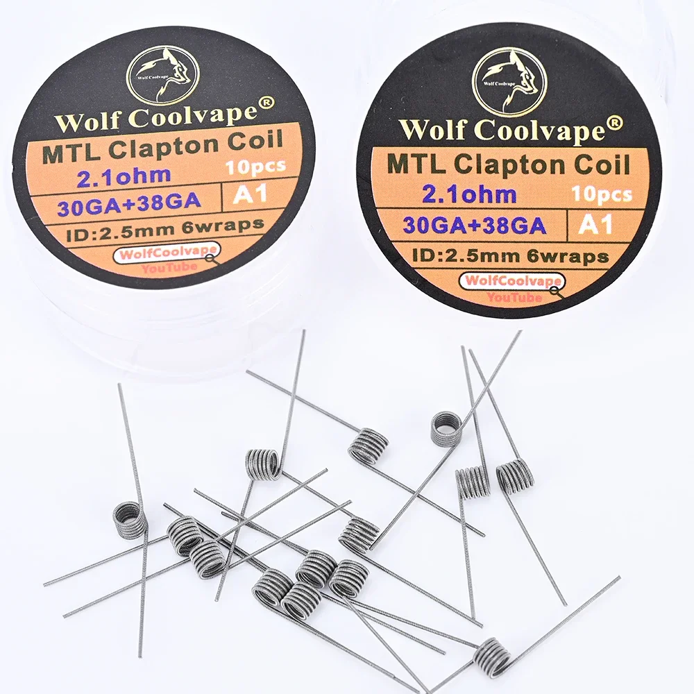 10 قطعة/صندوق wolfcoolvape MTL كلابتون لفائف 2.1ohm 30GA38GA A1 مادة لفائف vape rda rta MTL