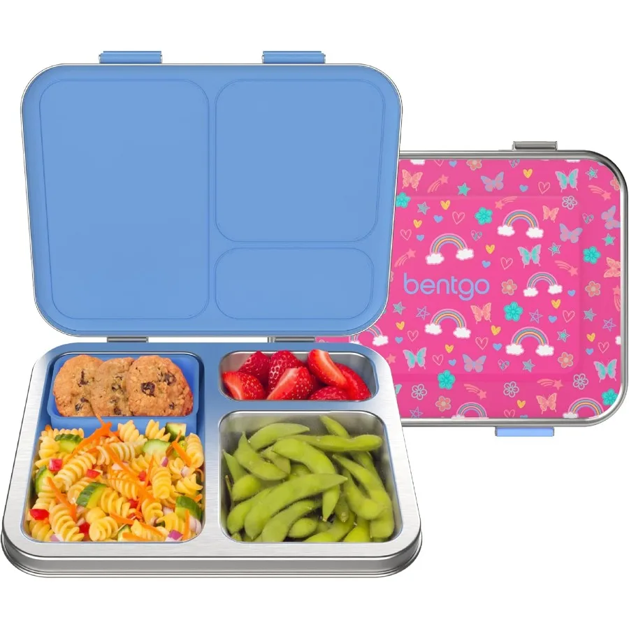 

Kids Stainless Steel Prints Leak-Resistant Lunch Box - 3-Compartments with Silicone Container, Durable, Eco-Friendly, Dishwasher