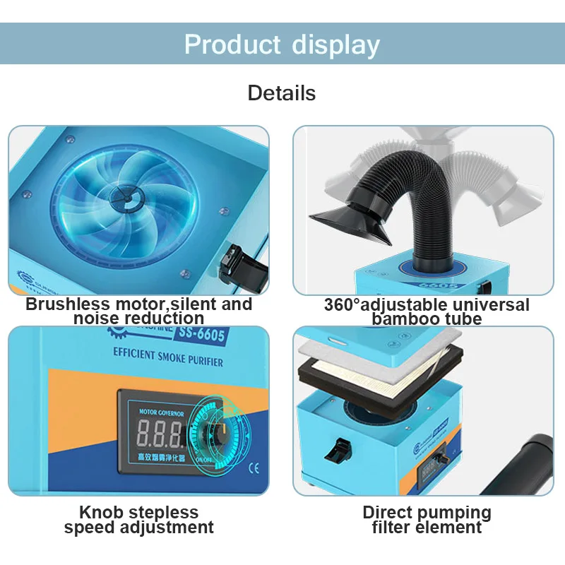 SUNSHINE SS-6605 purificatore di fumo con forte aspirazione strumento di purificazione della polvere di fumo per saldatura a filtrazione multistrato ad alta efficienza