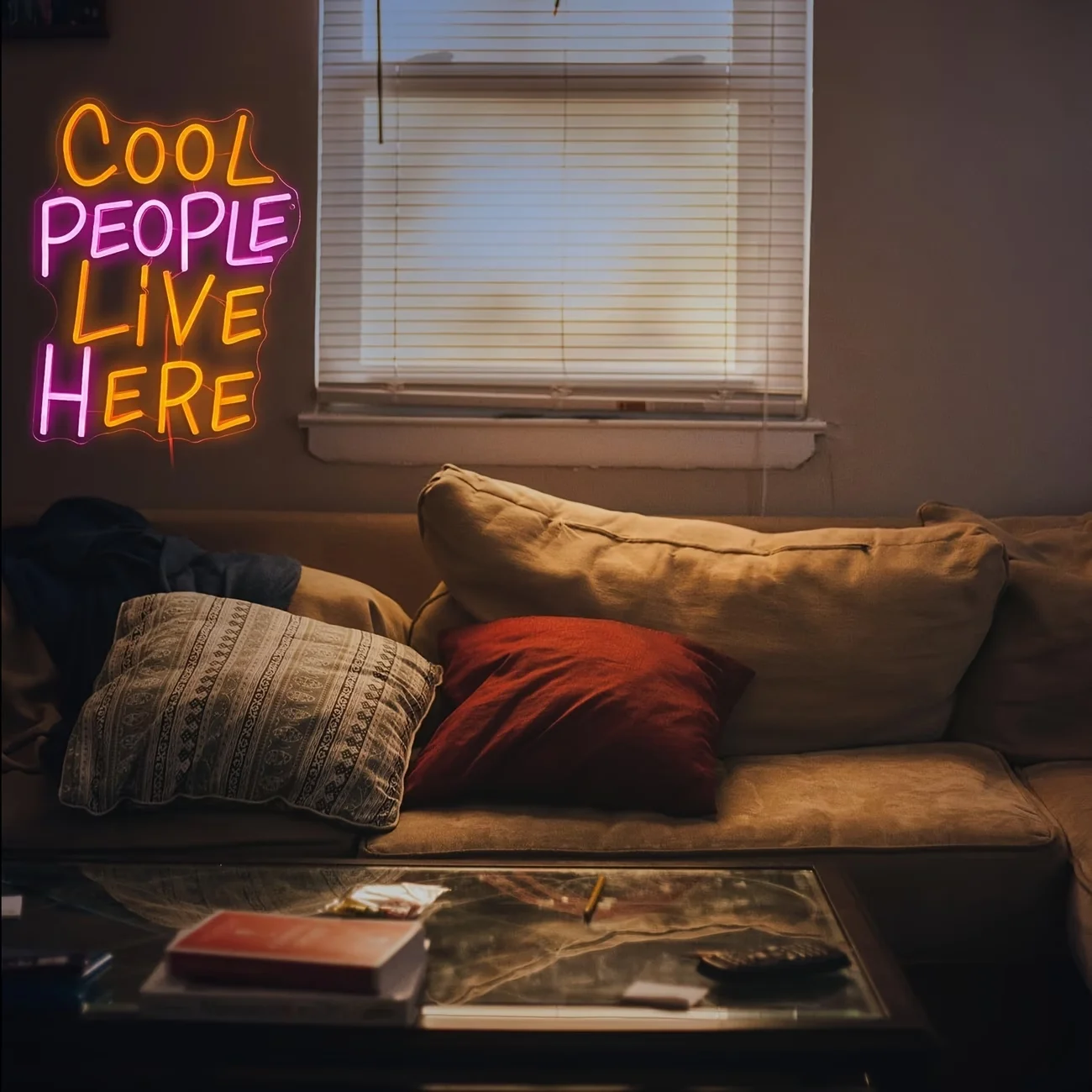 Cool People Live Here Neon Sign for Bedroom, Party,Home Decoration,Plastic Material, Easy Wall Mounting,Wall Decor
