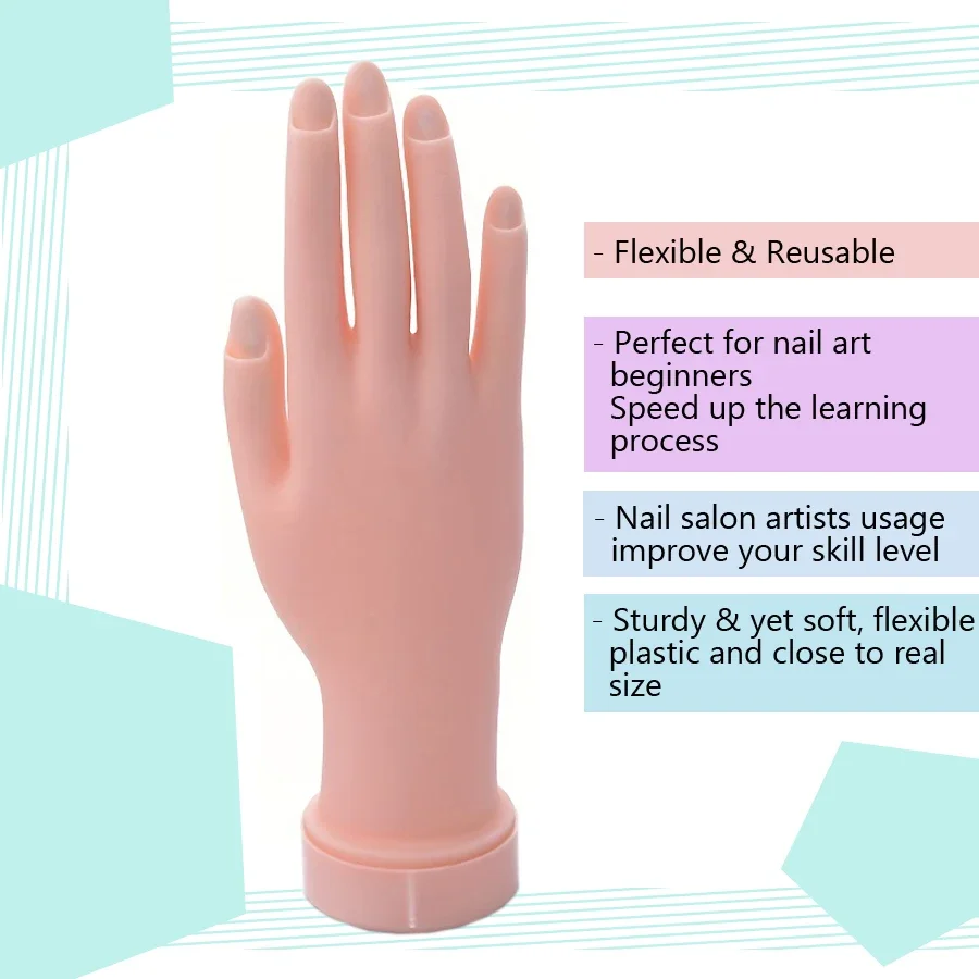 Soft Plastic Flexible Flectional Mannequin Nail Art Practice Tool Fake Hand for Training And Painting in Nail Salon