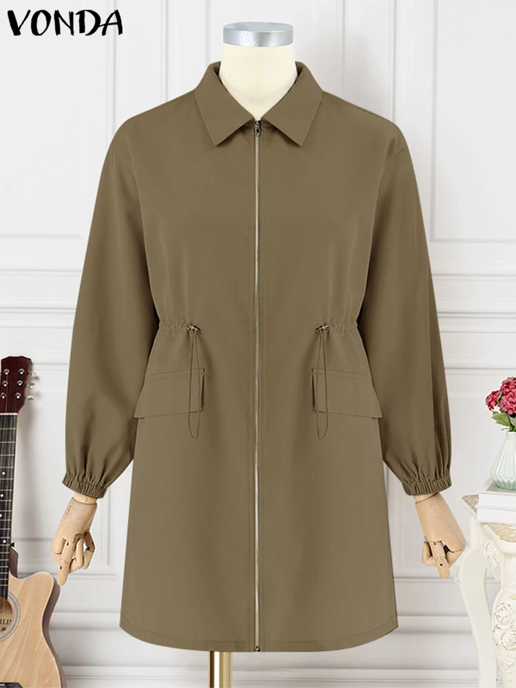 

2025 Autumn Women Dress Solid Color Casual Lapel Collar Fashion Zipper Vestidos Elegant Lady Office Work Robes Plus Size VONDA