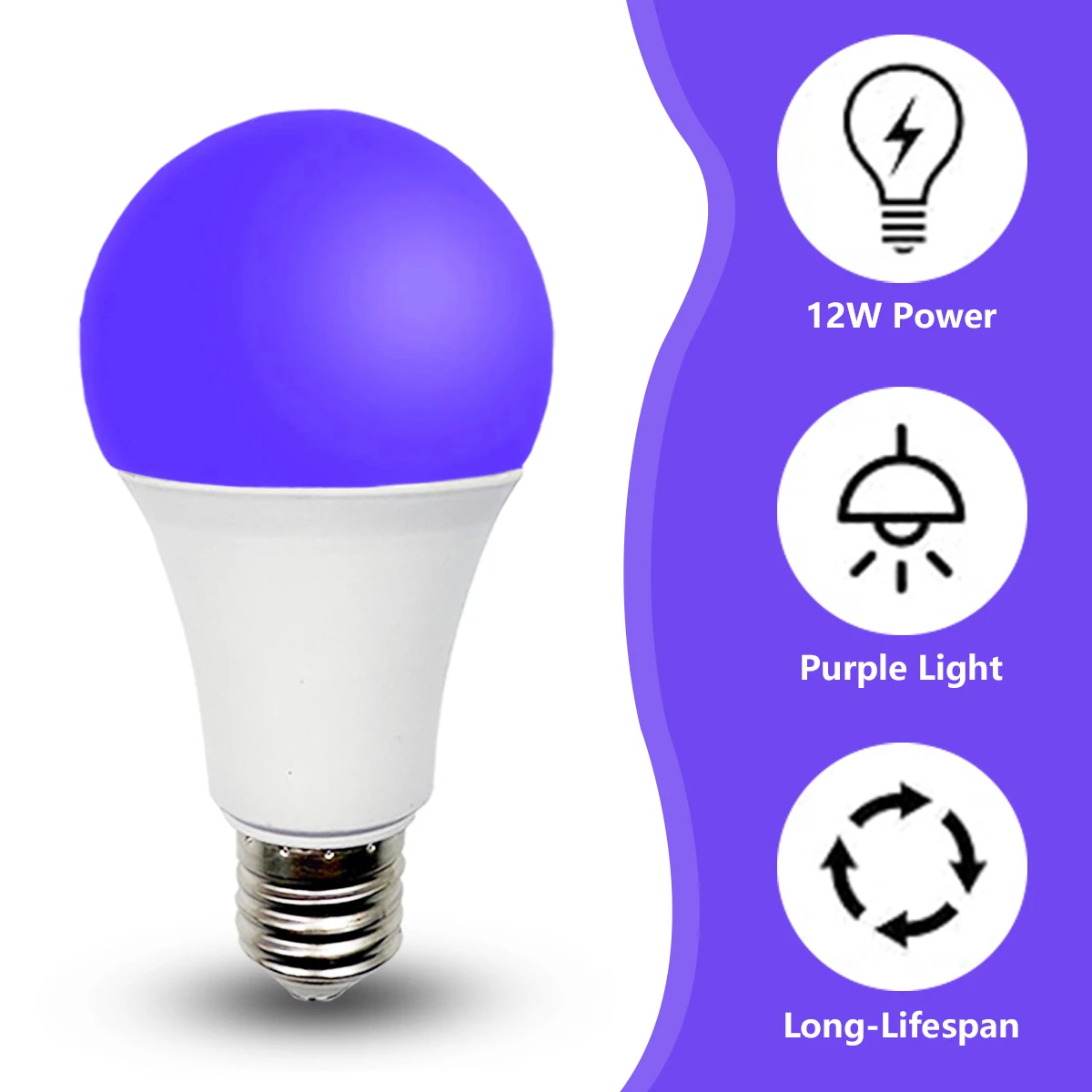 Ampoules Noires LED A70, Lumière Noire Fluorescente, Gelparty, Halloween, 12W, 385-400nm, graphite Pièces