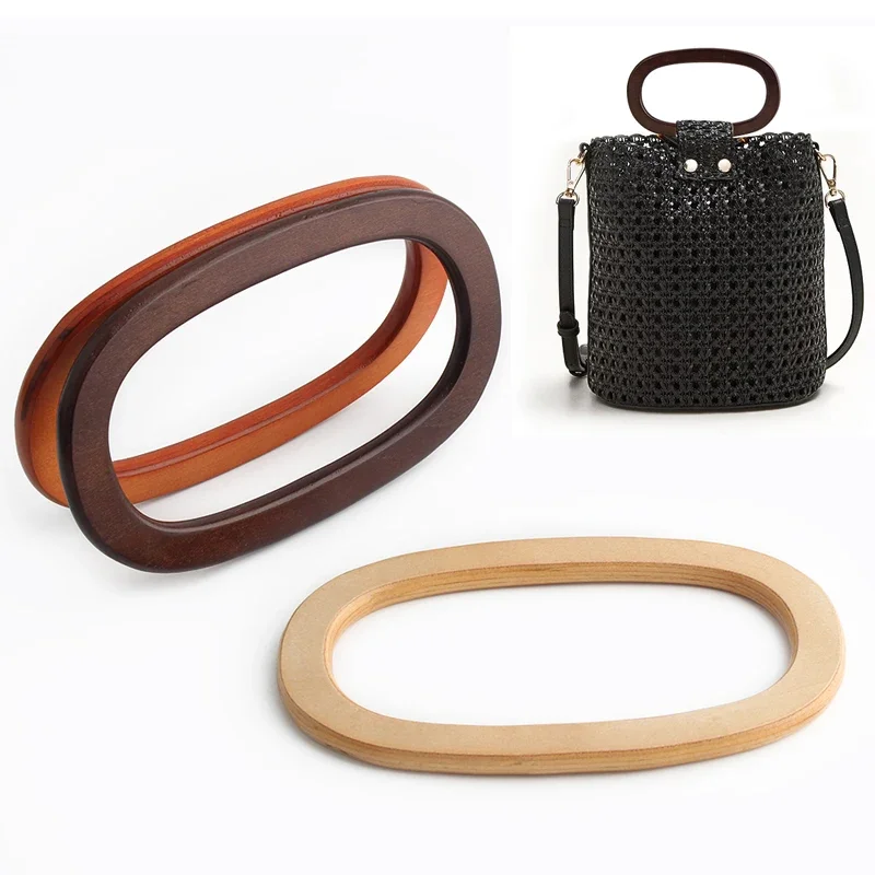 2PCS 17.3*10cm oval handbag plate handle round handmade beach bag crochet bag wooden handle DIY knitted bag accessories