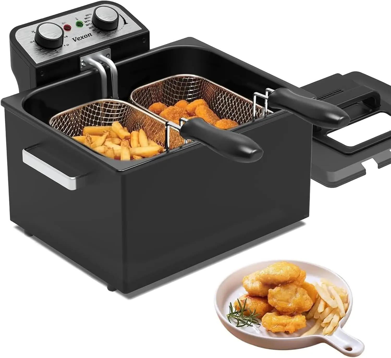 

1800W 5L Large Electric Deep Fryer with 3 Baskets, Adjustable Temp, View Window, Stainless Steel, for Kitchen & Fish