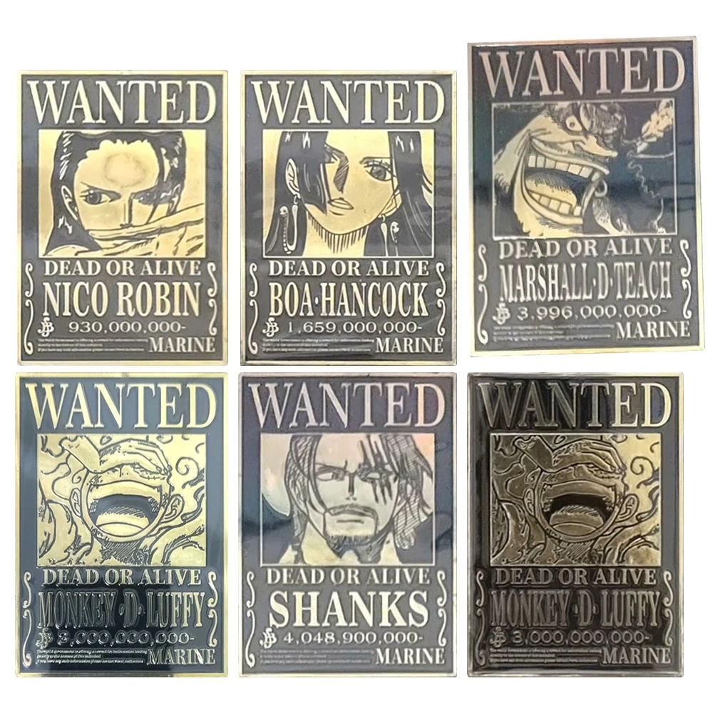

One Piece 9PCS Shanks Nami Hancock Robin Zoro Luffy Багги Коллекционная металлическая карта Bounty Order Аниме мальчик Рождественский подарок на день рождения