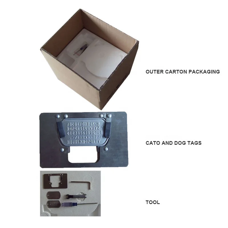 Aço inoxidável Dog Tag Embossing Machine, caráter, Pet Label, Manual, Placa Militar, Colar, 52 jardas