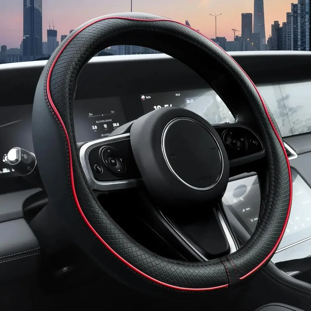 Car Steering Wheel Cover, Anti-Slip, Safety, Soft, Breathable, Heavy Duty, Thick, Full Surround, Sports Style Universal Use 38cm