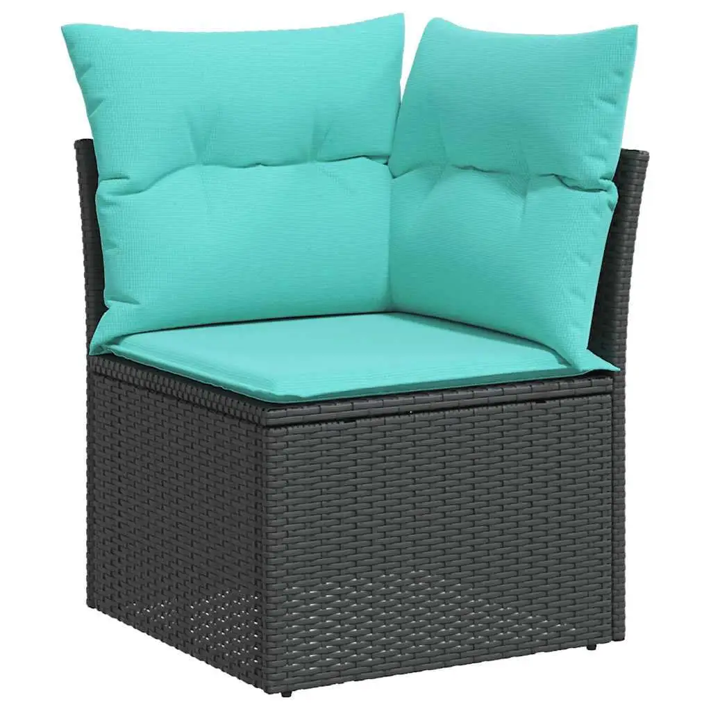 Set Sofa Teras Luar Ruangan 9 Buah dengan Bantal Furnitur Rotan Hitam Tahan Air untuk Balkon Taman dan Tepi Kolam Renang