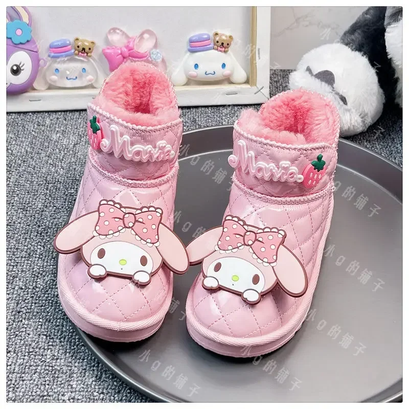 Sanrio Anime Kawaii Ins Kuromi botas de nieve cálidas para niños, dibujos animados lindos, My Melody, zapatos casuales, regalos para niños, Invierno